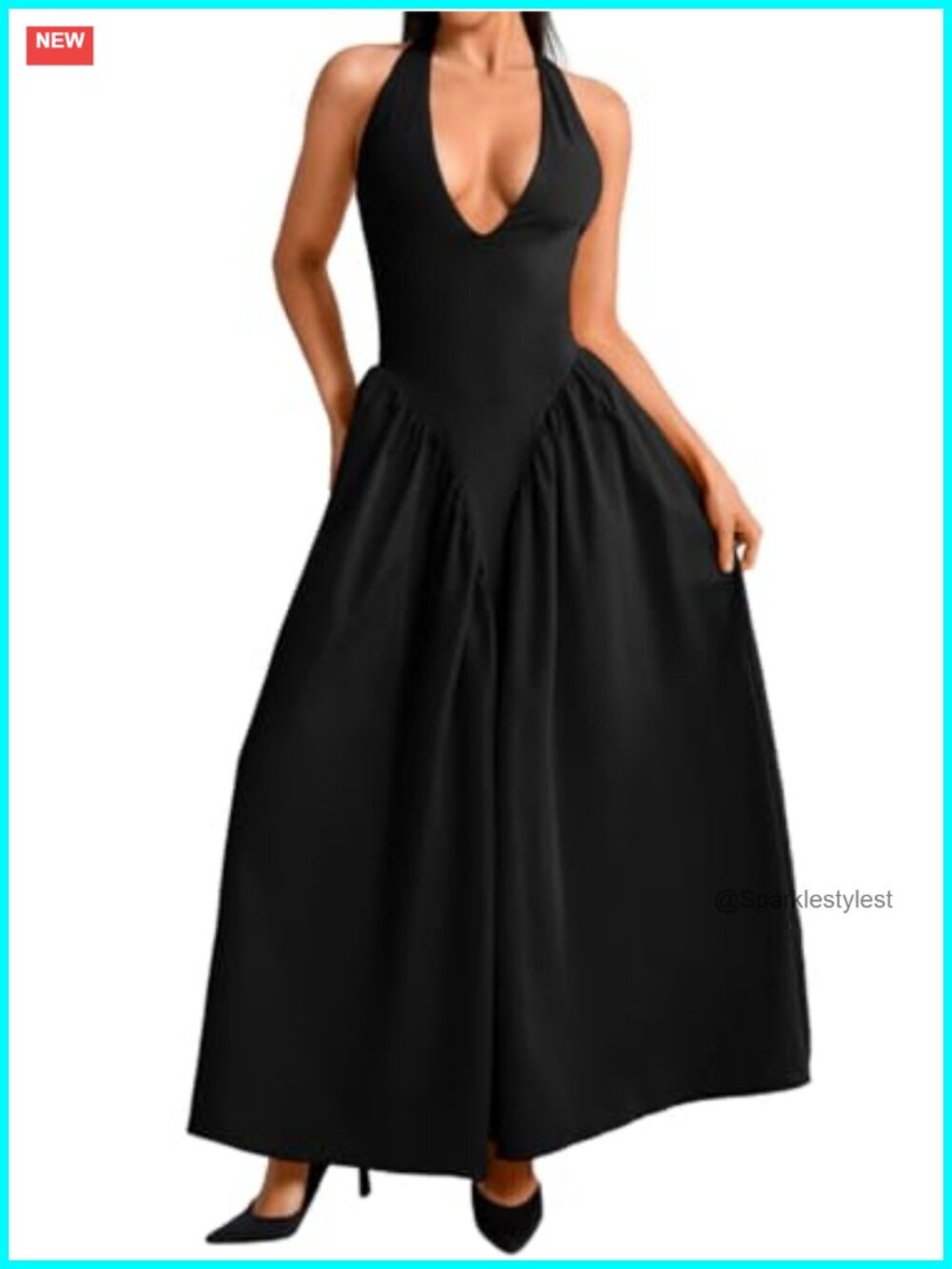 Deep V Neck Halter Maxi Dress Layered Corset Wedding Guest Vacation